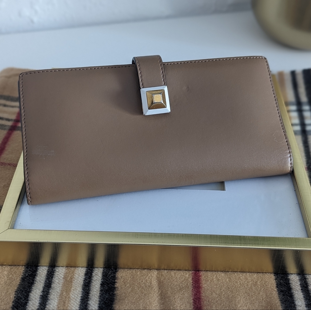 FENDI Taupe Leather Stud French Long Wallet 2017 Collection